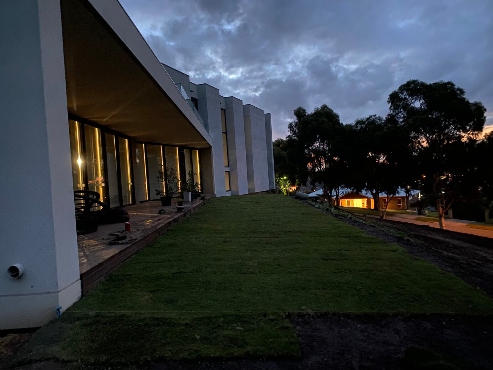 Modern home evening landscaping and lawn Melbourne OSV Construct