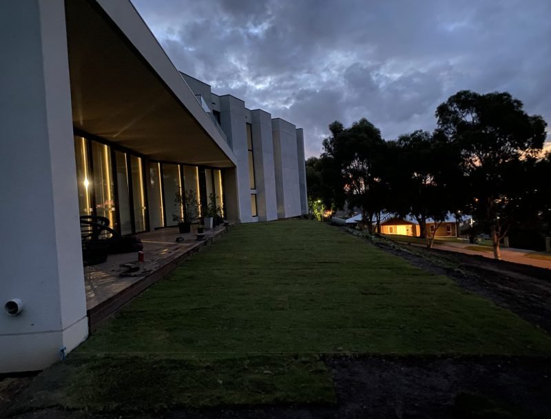 Modern home evening landscaping and lawn Melbourne OSV Construct